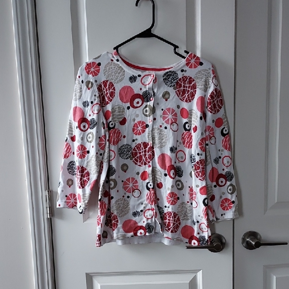 Christopher & Banks Womens Button Down Cartigan- Red, White, and Gray Medium